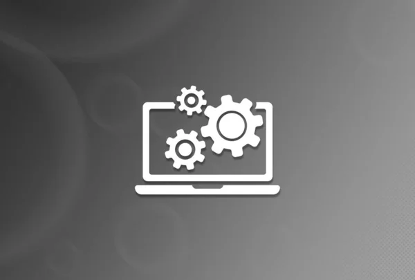 Laptop Tandwielen Pictogram Zwart Wit Achtergrond Abstracte Illustratie — Stockfoto