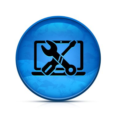 Klasik sıçrama mavi yuvarlak düğmedeki bilgisayar simgesini onar