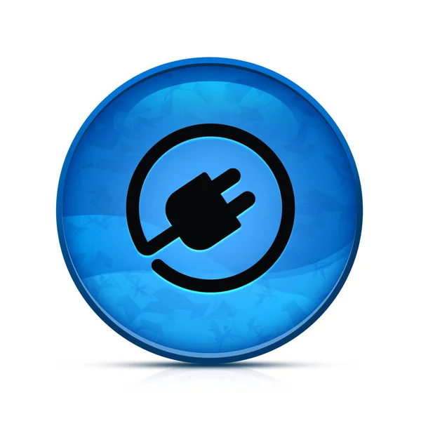 Ikona Wtyczki Elektrycznej Klasycznym Niebieskim Okrągłym Przycisku — Zdjęcie stockowe