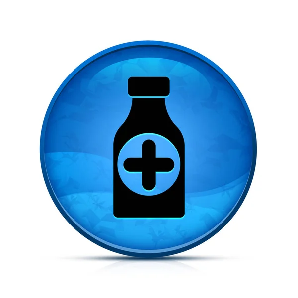 Comprimidos Ícone Garrafa Elegante Splash Azul Botão Redondo — Fotografia de Stock