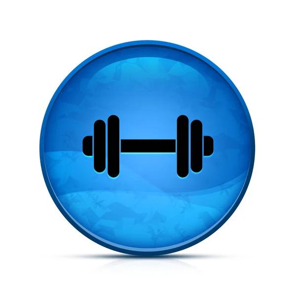 上品なスプラッシュブルーラウンドボタンのダンベルアイコン — ストック写真