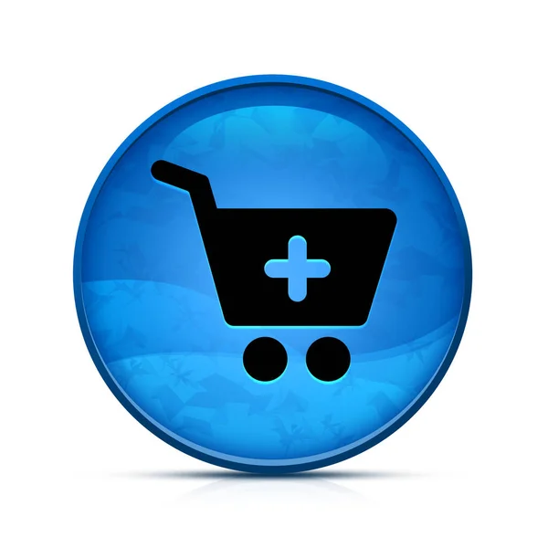 Şık Mavi Yuvarlak Düğmedeki Alışveriş Arabası Simgesine Ekle — Stok fotoğraf