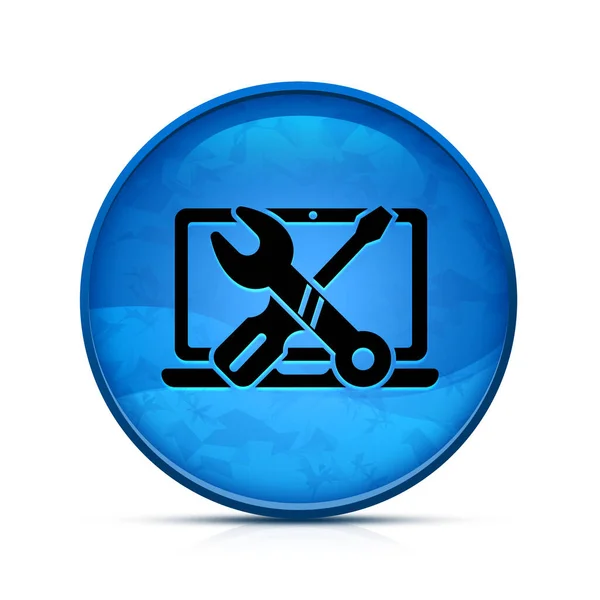 在漂亮的水花蓝色圆形按钮上修理计算机图标 — 图库照片