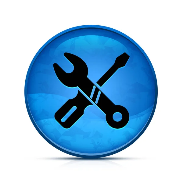 Reparatur Symbol Auf Edlem Blauen Spritzer Runden Knopf — Stockfoto