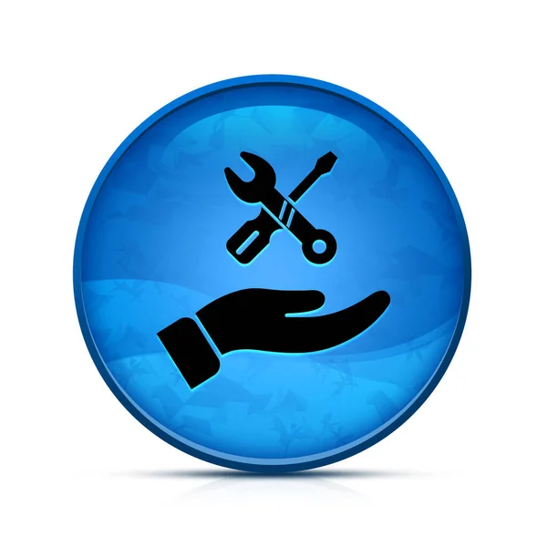 Icono Reparación Mano Elegante Botón Redondo Azul Chapoteo — Foto de Stock