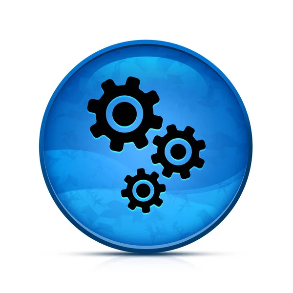 漂亮的水花蓝色圆形按钮上的齿轮图标 — 图库照片