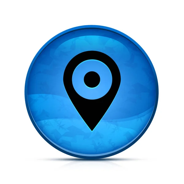 Location Pin Symbol Auf Edlem Blauen Spritzer Runden Knopf — Stockfoto