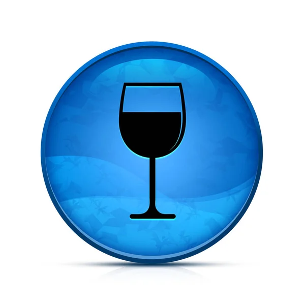 上品なスプラッシュブルーラウンドボタン上のワイングラスアイコン — ストック写真