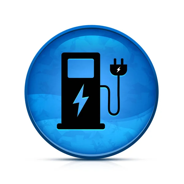 Ikona Nabíjecí Stanice Elektrického Vozidla Klasickém Modrém Tlačítku Splash Blue — Stock fotografie