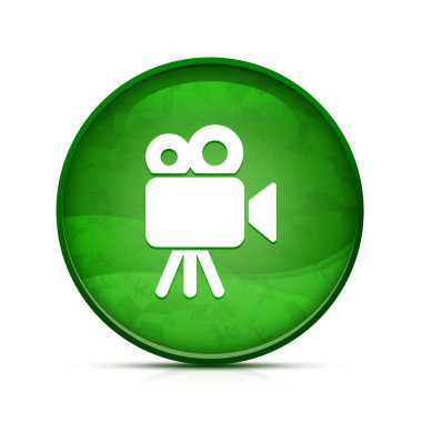 Video camera icon on classy splash green round button clipart