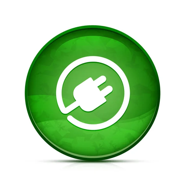 上品なスプラッシュ緑色の丸ボタン上の電気プラグアイコン — ストック写真
