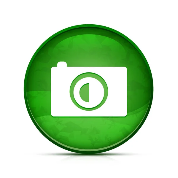 Ikona Aparatu Fotograficznego Klasycznym Zielonym Okrągłym Przycisku — Zdjęcie stockowe