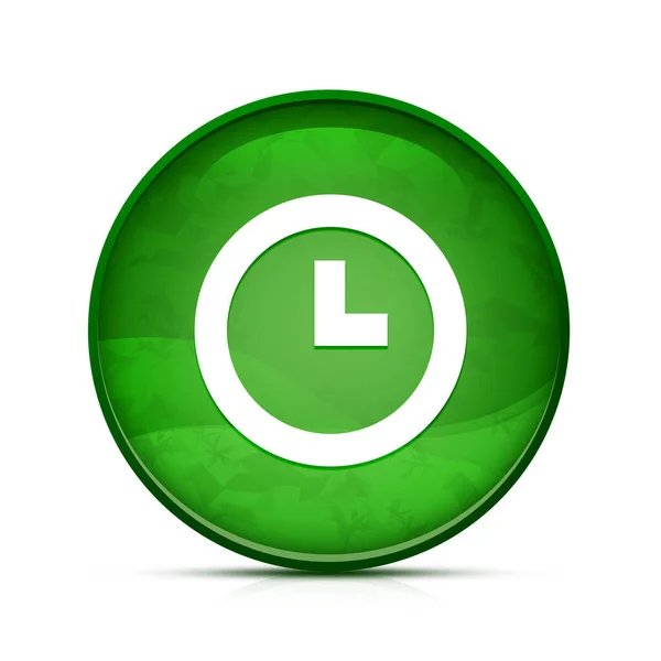 漂亮的飞溅绿色圆形按钮上的时钟图标 — 图库照片