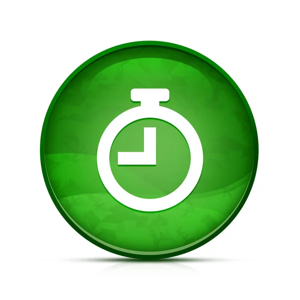 漂亮的飞溅绿色圆形按钮上的定时器图标 — 图库照片