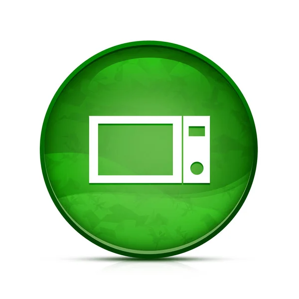 Mikrovlnné Kuchyně Ikona Elegantní Splash Zelené Tlačítko Kolo — Stock fotografie