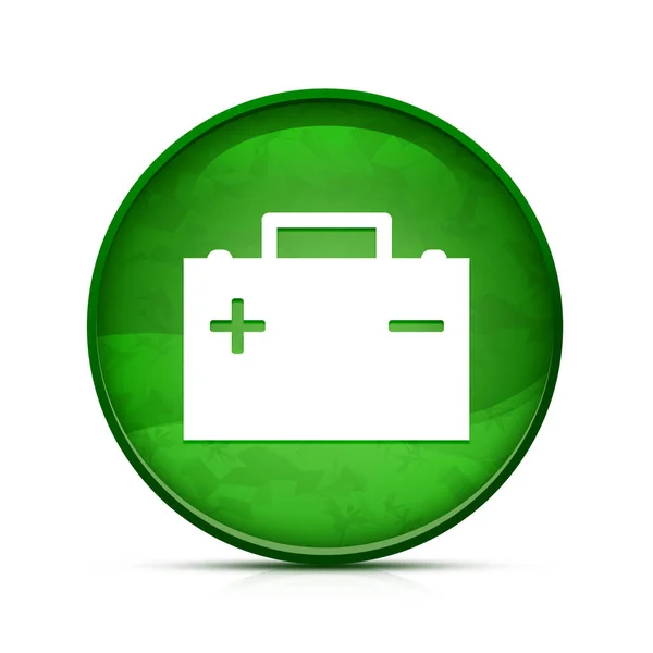 Samochód Bateria Ikona Klasyczny Splash Zielony Okrągły Przycisk — Zdjęcie stockowe