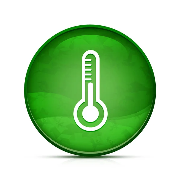 高档水花绿色圆形按钮上的温度计图标 — 图库照片