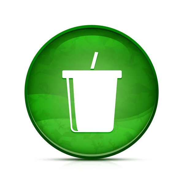 Klas Sıçrama Üzerine Gazoz Simgesi Yeşil Yuvarlak Düğme — Stok fotoğraf