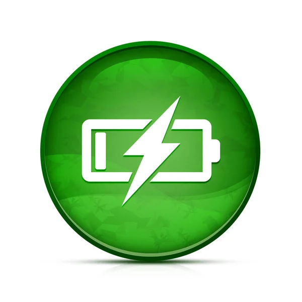 Ícone Carregamento Bateria Botão Redondo Verde Elegante Respingo — Fotografia de Stock