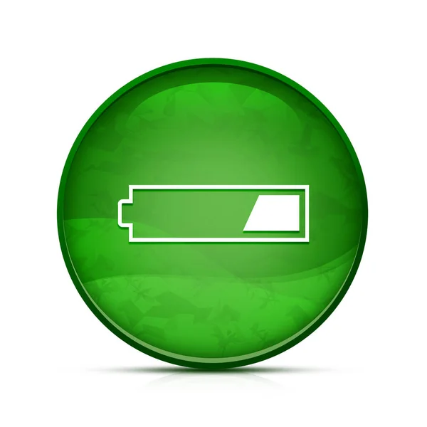 Tercer Icono Batería Cargada Elegante Botón Redondo Verde Chapoteo — Foto de Stock