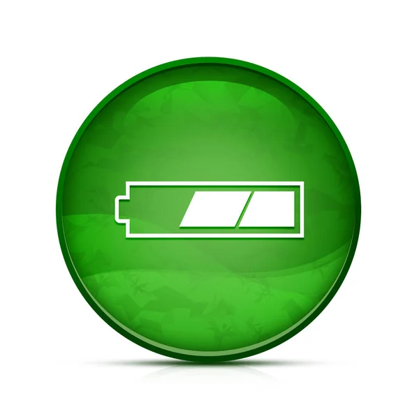 Tercer Icono Batería Cargada Elegante Botón Redondo Verde Chapoteo — Foto de Stock