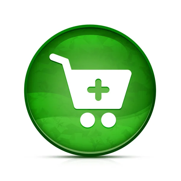 Şık Yeşil Yuvarlak Düğmedeki Alışveriş Arabası Simgesine Ekle — Stok fotoğraf