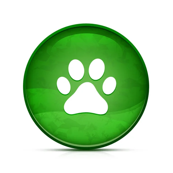 Klas Sıçrama Yeşil Yuvarlak Düğme Üzerinde Köpek Kedi Pençesi Yazdırma — Stok fotoğraf