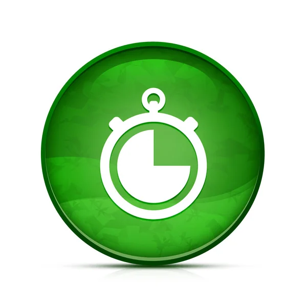 Parar Ícone Relógio Botão Redondo Verde Respingo Elegante — Fotografia de Stock