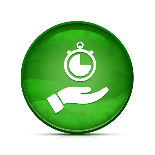 Ícone Cronômetro Mão Elegante Botão Redondo Verde Respingo — Fotografia de Stock