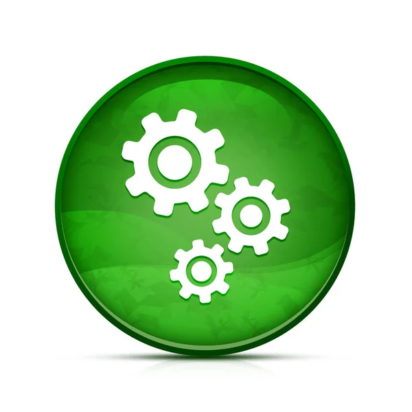 上品なスプラッシュ緑色の丸ボタンのギアアイコン — ストック写真