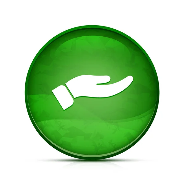 Hand Symbol Auf Edlem Spritzgrünem Runden Knopf — Stockfoto