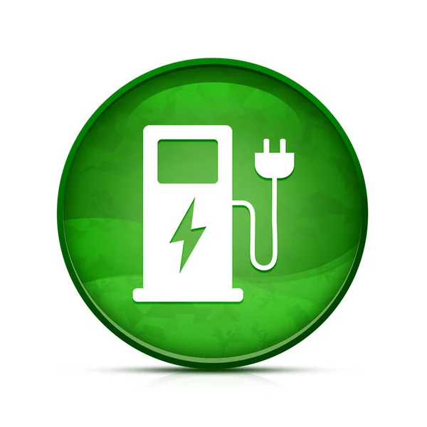 Ikona Stacji Ładowania Pojazdów Elektrycznych Klasycznym Zielonym Okrągłym Przycisku — Zdjęcie stockowe