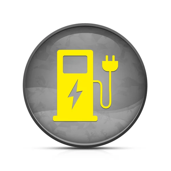 Ikona Stacji Ładowania Pojazdu Elektrycznego Klasycznym Czarnym Okrągłym Przycisku — Zdjęcie stockowe