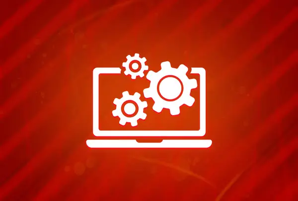 Laptop Tandwielen Pictogram Geïsoleerd Abstracte Rode Gradiënt Pracht Achtergrond Illustratie — Stockfoto