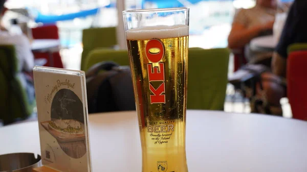 Sklenice Piva Keo Kyperského Plzeňského Typu Vařené Limassolu Kypru Roku — Stock fotografie