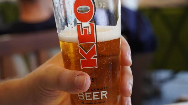 Een Glas Keo Een Cypriotisch Pilsnerbier Van Het Type Lager — Stockfoto