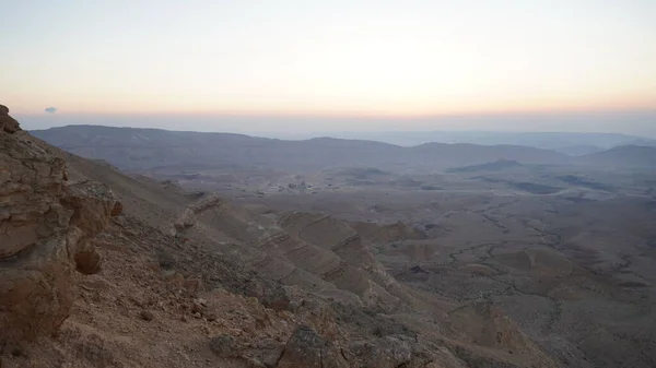 Widok Wschód Słońca Hamachtesz Hagadol Wielki Krater Pustyni Negew Południowy — Zdjęcie stockowe