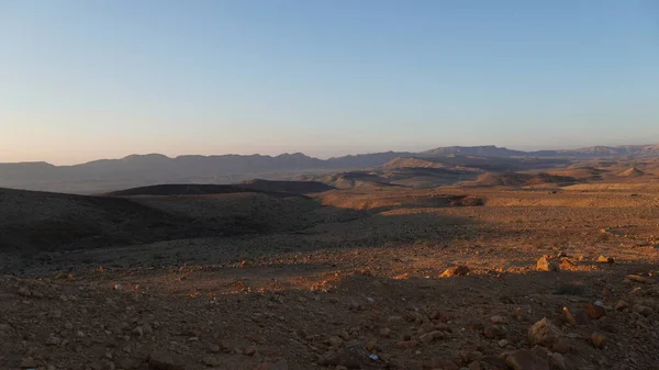 Negev Desert Landscape Sunrise Bottom Crater Makhtesh Gadol South Israel — Stock Photo, Image
