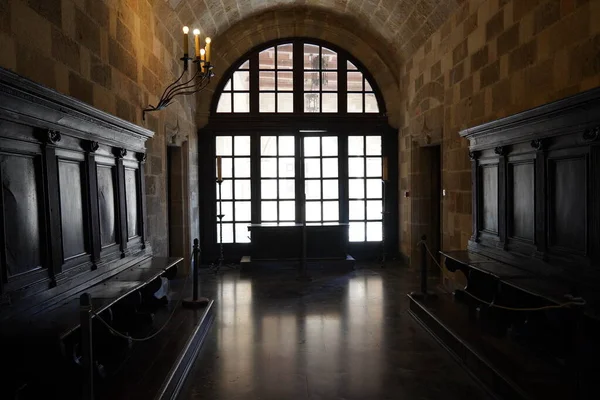 罗得岛骑士团大师宫的内部 这座宫殿建于十四世纪 自1988年起被联合国教科文组织列为世界遗产 — 图库照片