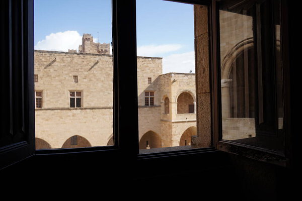 View out of the Palace of the Grand Master of the Knights of Rhodes. The palace was built in XIV century, and since 1988 is listed as UNESCO World Heritage