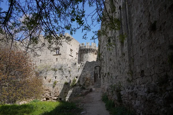 Enormi Mura Antiche Rodi Città Medievale Nella Città Rodi Grecia — Foto Stock