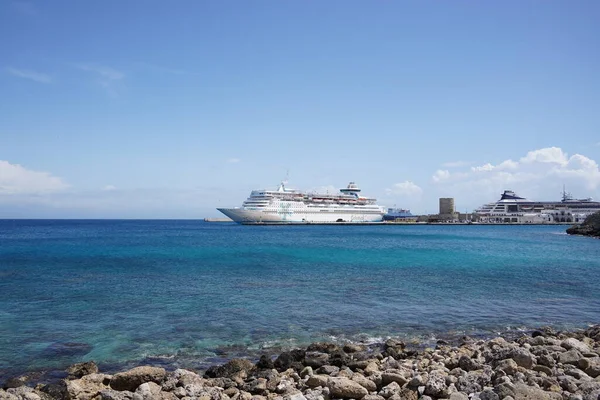 stock image Cruise ship in the tourist sea Rhodes port - Greece