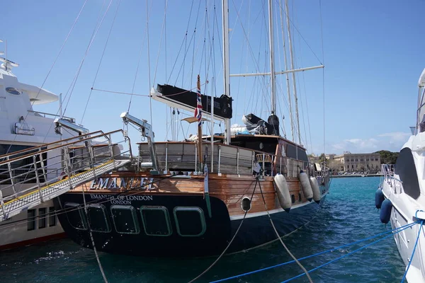 Barcos Iate Luxo Praia Rodes Ilhas Gregas — Fotografia de Stock