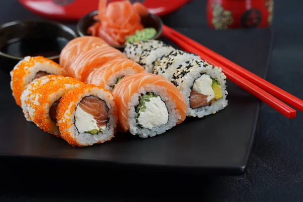 Japanse Traditionele Keuken Set Van Sushi Broodjes Maki Sushi Stockfoto