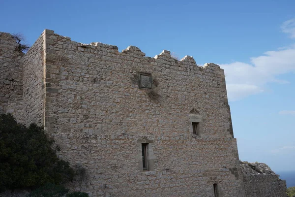 Średniowieczny Zamek Kritinia Kastellos Zbudowany Przez Rycerzy Świętego Jana Wyspa — Zdjęcie stockowe