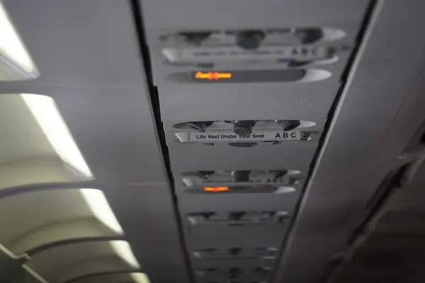Wnętrze Wewnątrz Samolotu Zakaz Palenia Znak — Zdjęcie stockowe