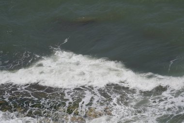 Baharda Akdeniz 'de. Issız kumlu sahil. Herzliya ile Netanya kasabaları arasında Akdeniz kıyısı, İsrail.