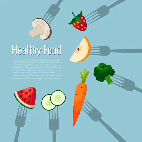 Gemüse Und Obst Auf Gabeln Vektor Gesunde Ernährung Illustration — Stockfoto