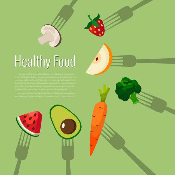 Zöldségek Gyümölcsök Forks Egészséges Táplálkozás Vektoros Illusztráció — Stock Fotó
