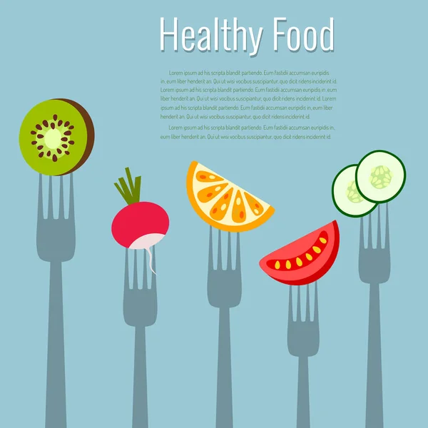 叉子上的蔬菜和水果 健康食物向量例证 — 图库照片